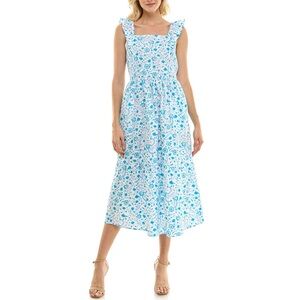Draper James Maxi Dress – Blue & White Print | Size M Perfect for Easter